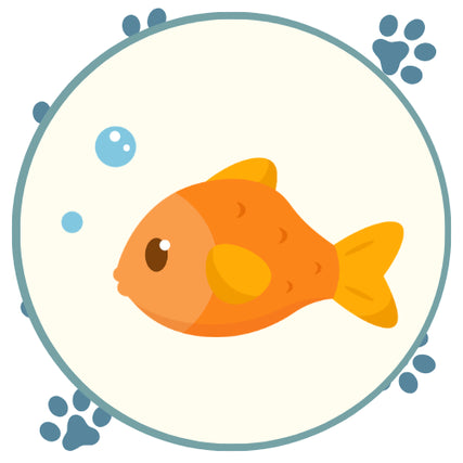 FishCute orange fish swimming in a pale blue circular aquarium, surrounded by bubbles and blue decorative shapes; bright, playful underwater scene.